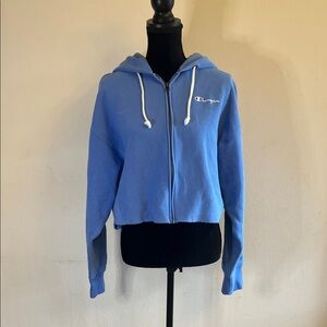 Champion Blue Cropped Zip-Up Hoodie